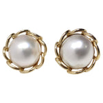 1970s 14K Gold Pearl Clip On Stud Earrings