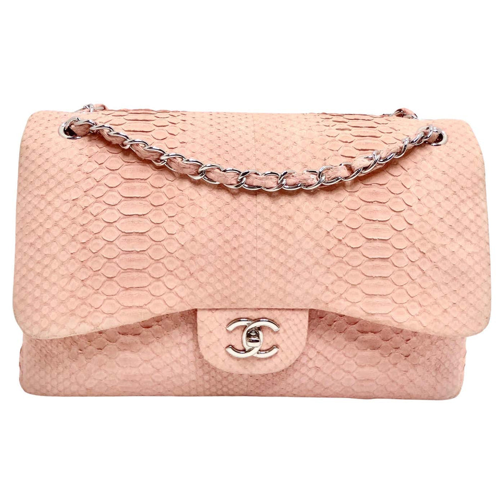 Chanel Python Classic Jumbo Double Flap Bag - Pink Shoulder Bags, Handbags  - CHA702267