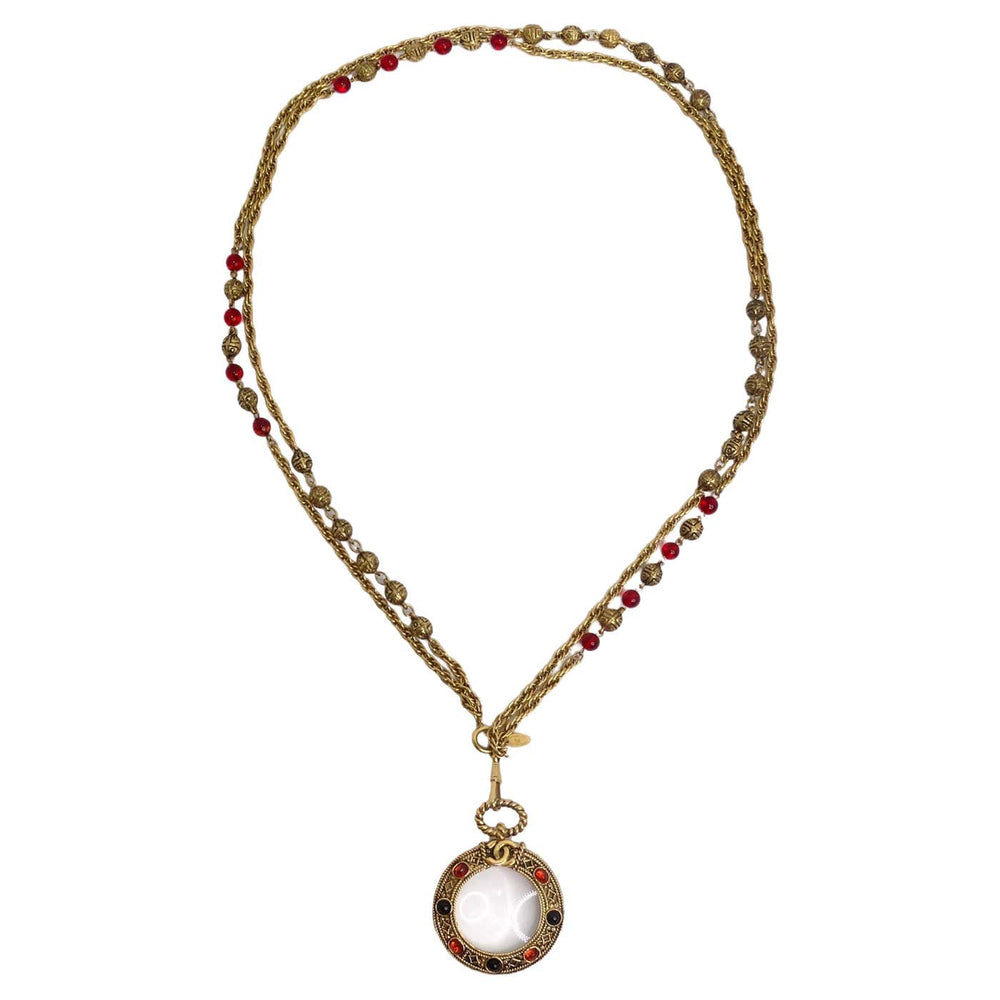 Chanel Gold & Red Gripoix Magnifying Glass Necklace