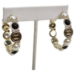 Chanel CC Faux Pearl Obsidian Crystal Hoop Earrings