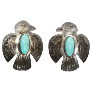1960s Native American Silver Turquoise Eagle Earrings