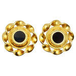 Karl Lagerfeld 1980s Gold Tone Black Stone Clip On Earrings