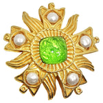 Dominique Aurientis Paris 1980s Gold Plated Green Stone Flower Brooch