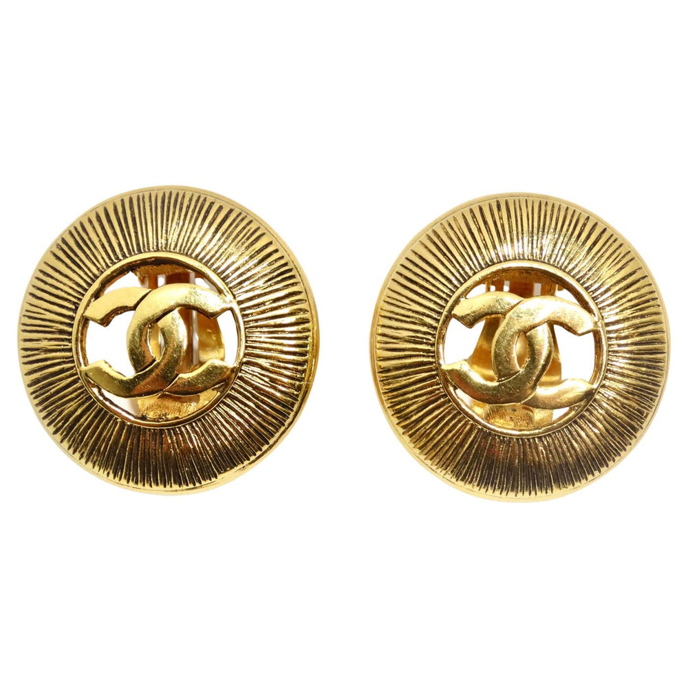 Chanel 1990s Gold Tone CC Starburst Earrings