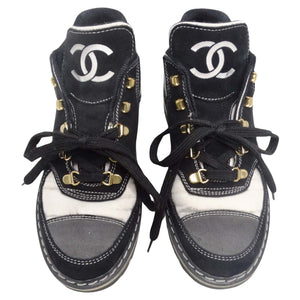 Chanel 1980s CC Lace-Up Black & White Sneakers