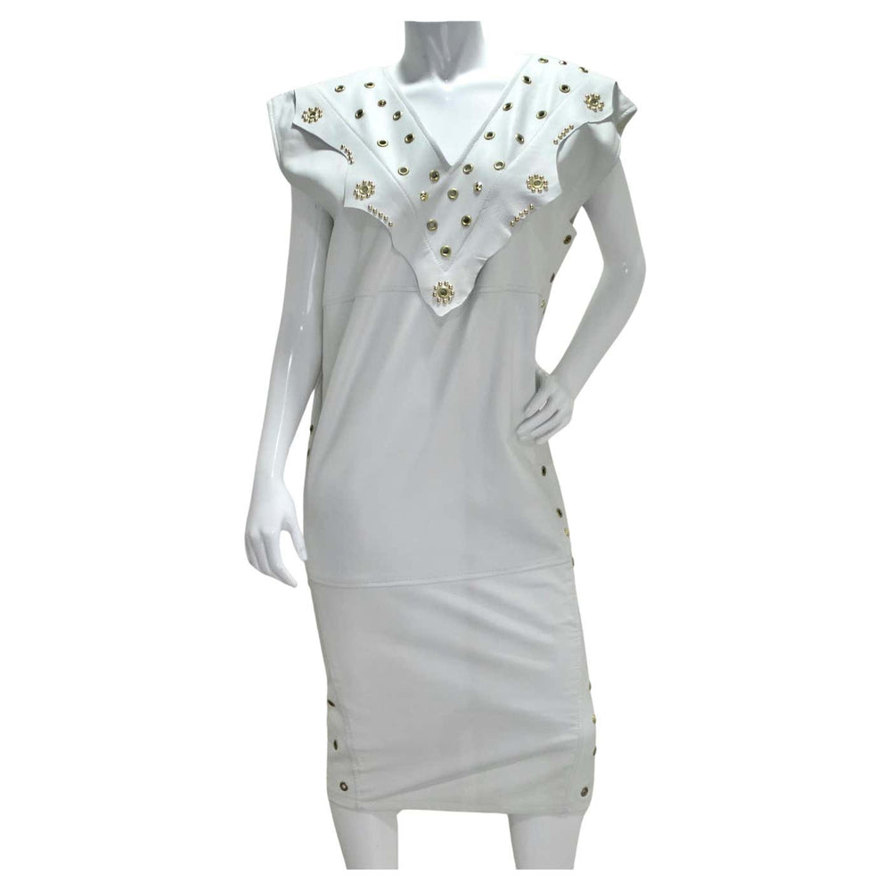 Jacques Lelong 1980s White Leather Studded Dress Jacques Lelong 1980s White Leather Studded Dress