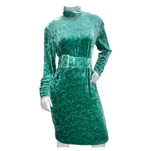 Galanos for Amen Wardy 1980s Green Velvet Belted Dress