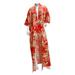 1970s Handmade Japanese Red Floral Long Kimono