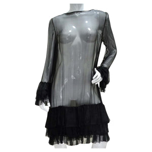Pauline Trigere 1980s Silk Chiffon Ruffle Dress