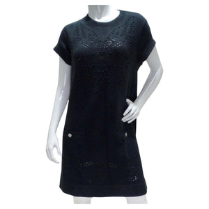 Chanel Black Perforated Knit Short Sleeve Dress Chanel Black Perforated Knit Short Sleeve Dress