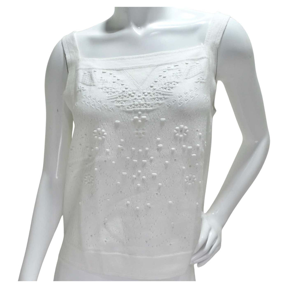 Chanel White Perforated Knit Tank Top