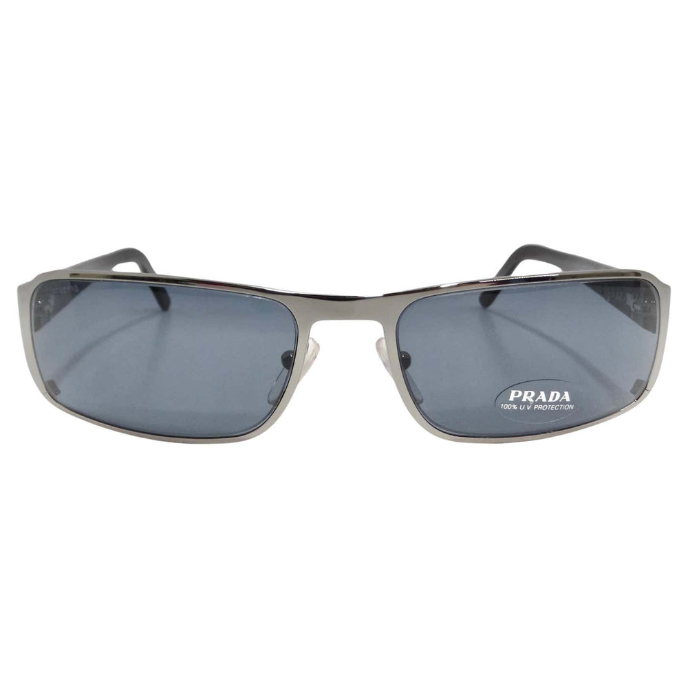 Prada 1990s Silver Tone Rectangular Frame Sunglasses