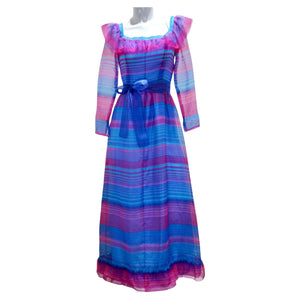 Givenchy 1980s Pink & Blue Stripe Dress Vintage by Misty Givenchy 1980s Pink & Blue Stripe Dress Vintage by Misty
