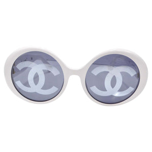 Chanel 1993 White CC Logo Round Lens Sunglasses
