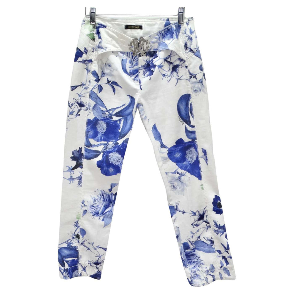 Roberto Cavalli 90s Floral Cropped Belted Jeans