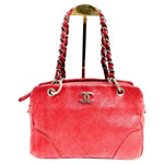Chanel Quilted Caviar Red Leather Shoulder Bag