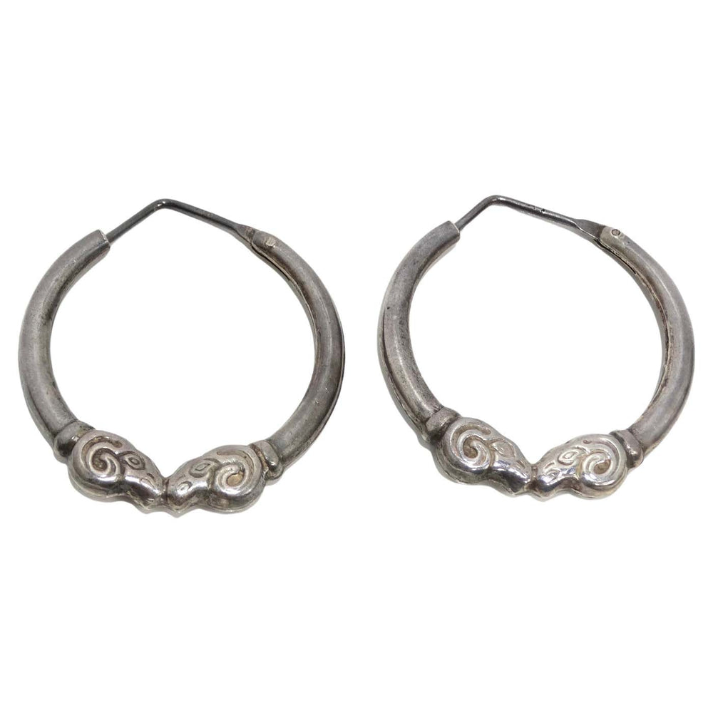 1970s Sterling Silver Double Ram Hoop Earrings