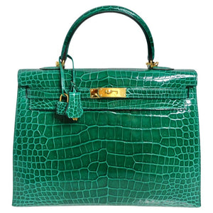 Hermes Kelly 34 cm Malachite Shiny Crocodile Porosus Gold Hardware