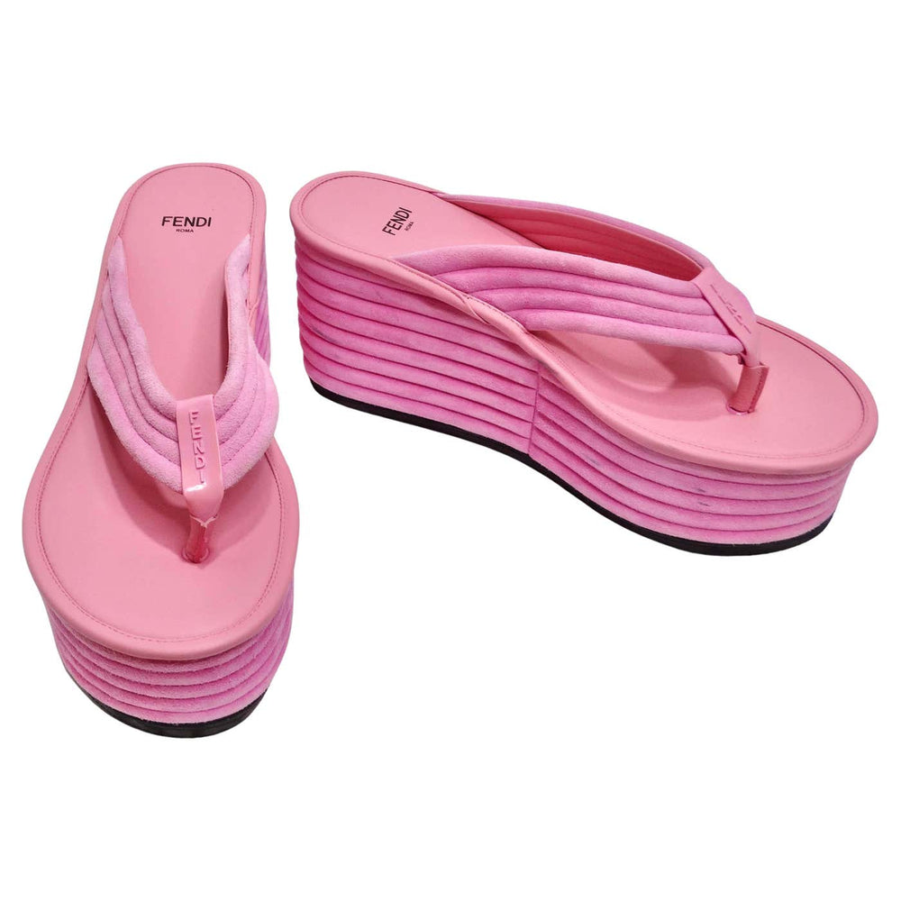 Fendi Pink Suede Platform Flip Flops