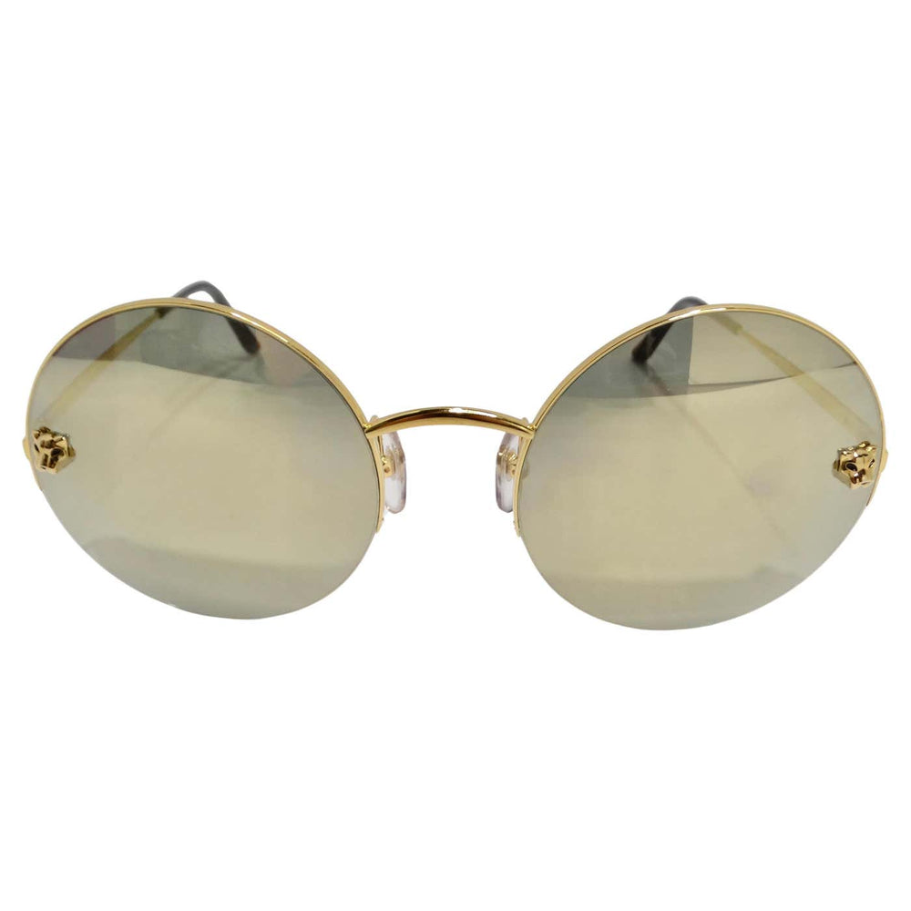 Cartier Gold Tone Panthère Round Sunglasses