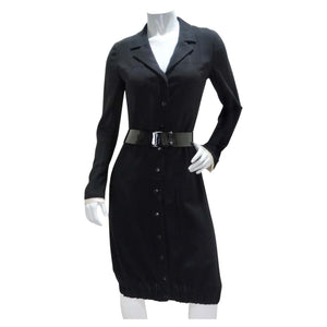 Chanel 2004 Black Button Up Collared Dress and Belt Chanel 2004 Black Button Up Collared Dress and Belt