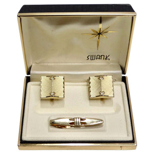 Swank 18K Gold Plated Vintage Cuff Links and Tie Clip Set