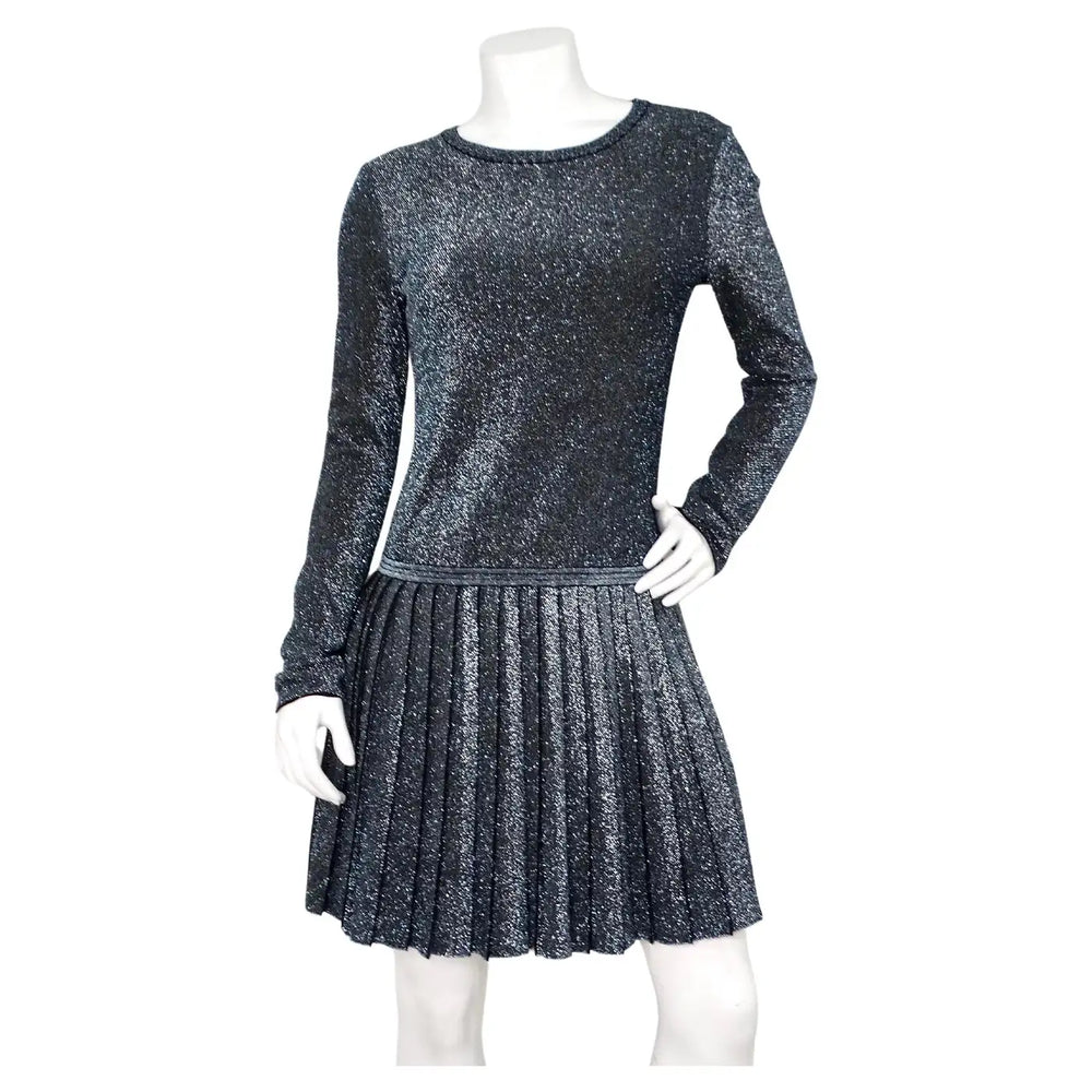 Chanel Metallic Pleated Long-Sleeve Dress