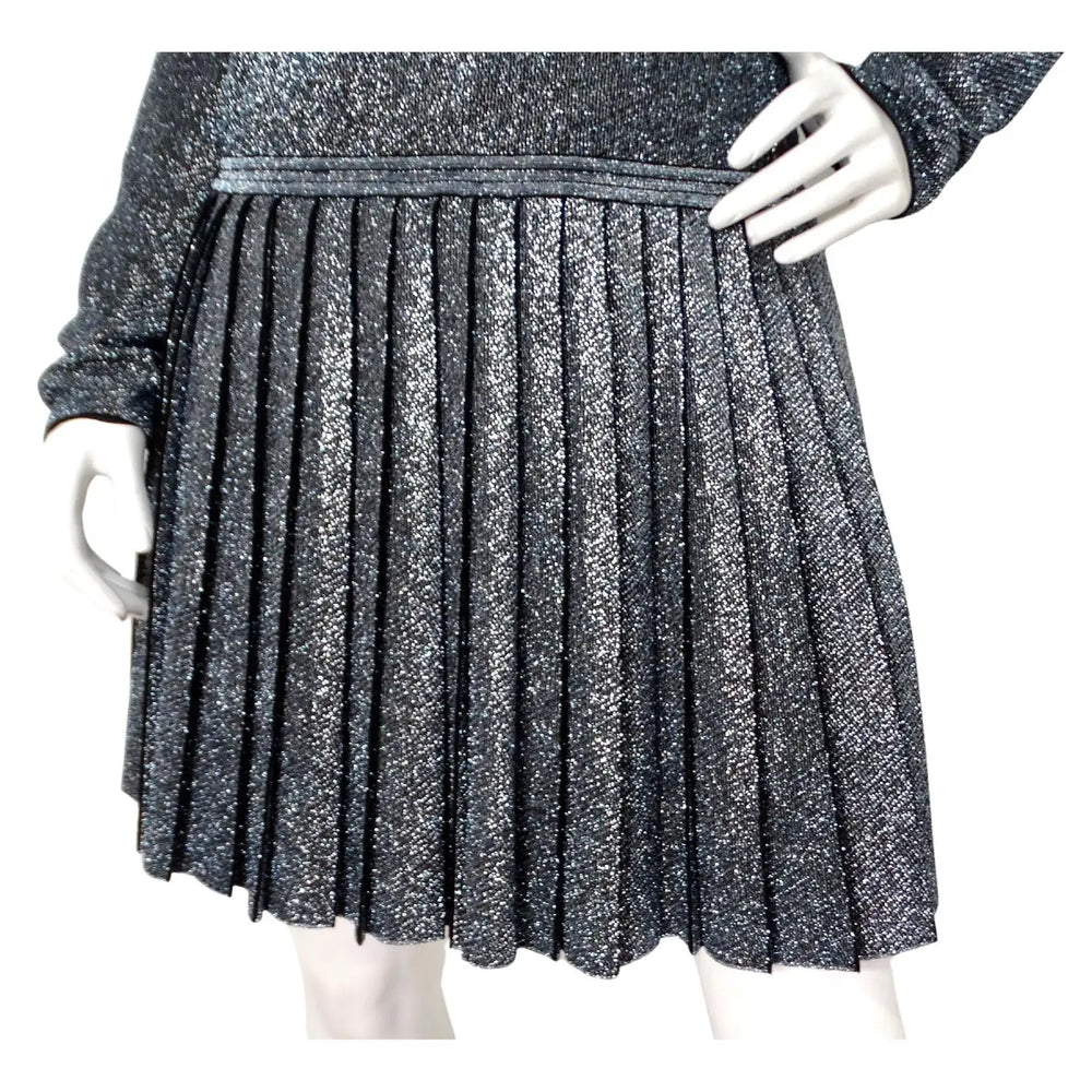 Chanel Metallic Pleated Long-Sleeve Dress