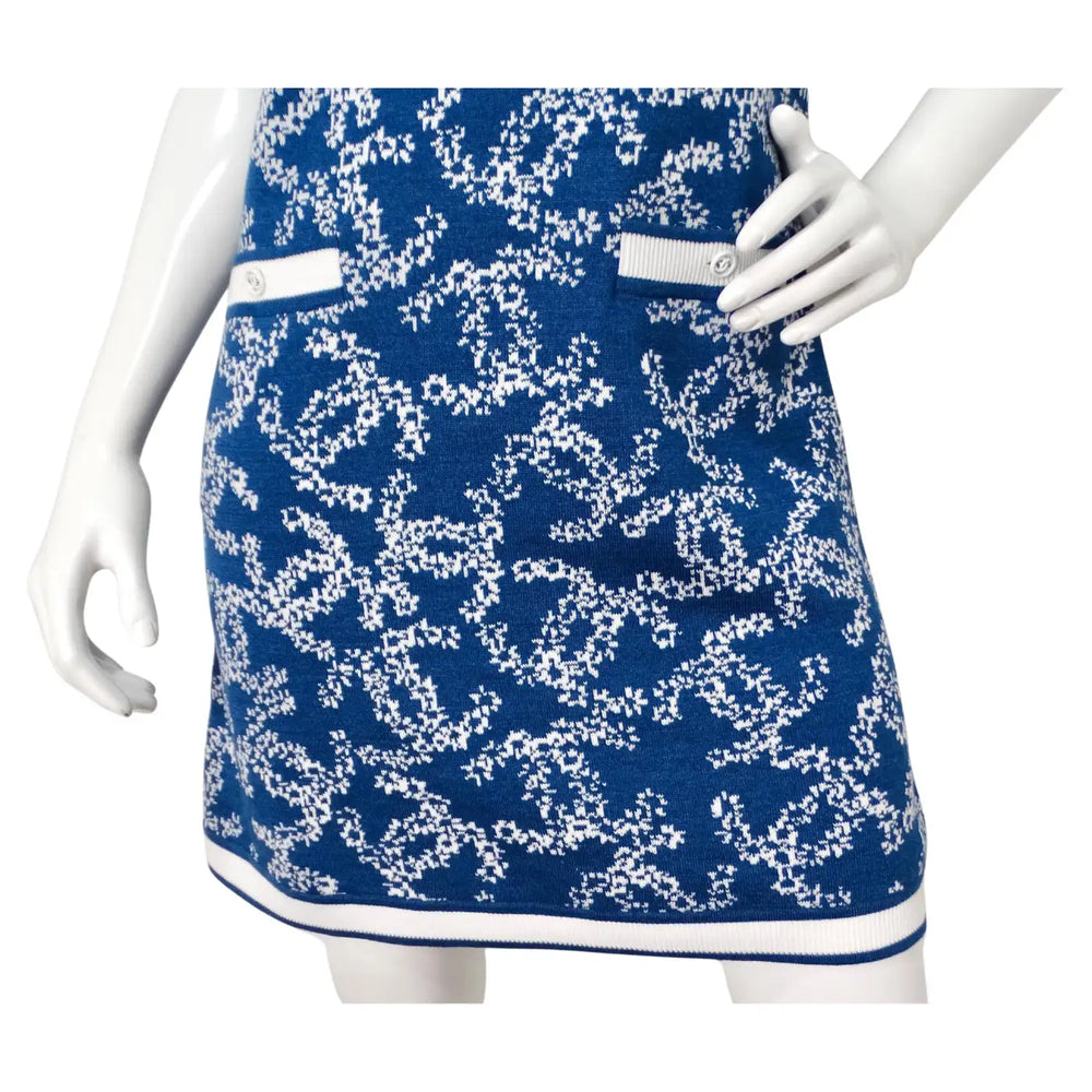 Chanel Blue & White Interlocking CC Logo Knit Dress With Pockets