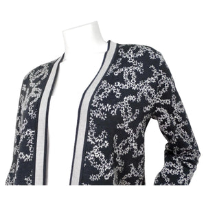 Chanel Grey & White Interlocking CC Logo Knit Cardigan