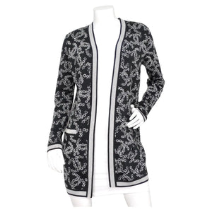Chanel Grey & White Interlocking CC Logo Knit Cardigan