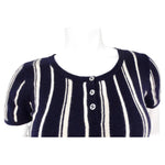 Chanel Cashmere Navy Blue & White Striped Top With Buttons