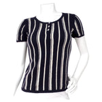 Chanel Cashmere Navy Blue & White Striped Top With Buttons
