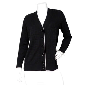 Fendi Black Zucca Monogram Knit V-Neck Cardigan