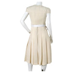 Fendi Cream Wool Buckle Belted Dress With Floral Detailed Neckline