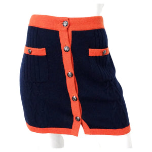 Chanel Navy Blue & Orange Cashmere Knit Mini Skirt