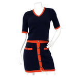 Chanel Navy Blue & Orange Cashmere Knit Mini Skirt