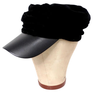 Giorgio Armani Black Velvet Gathered Leather Brim Hat circa Y2K Giorgio Armani Black Velvet Gathered Leather Brim Hat circa Y2K
