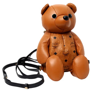 MCM Cognac Calfskin Visetos Bear Zoo Doll Backpack