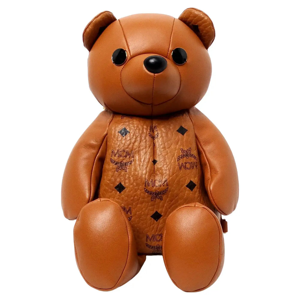 MCM Cognac Calfskin Visetos Bear Zoo Doll Backpack