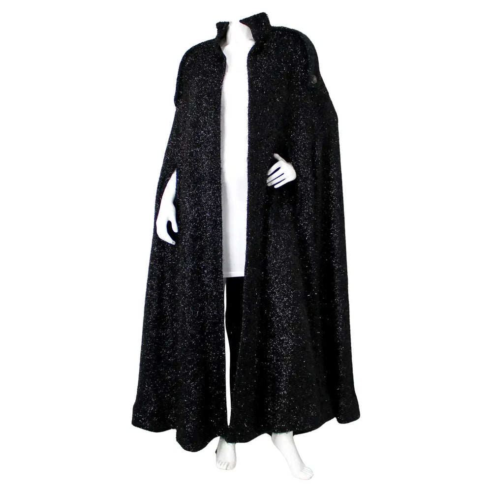 Chanel Black & Navy Metallic Wool Blend Cape 2019