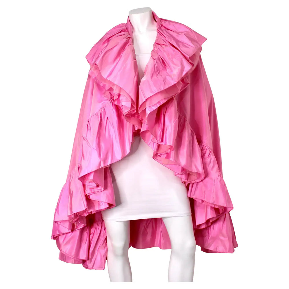 Christian Dior Pink Silk Taffeta Ruffle Shawl circa 1970s