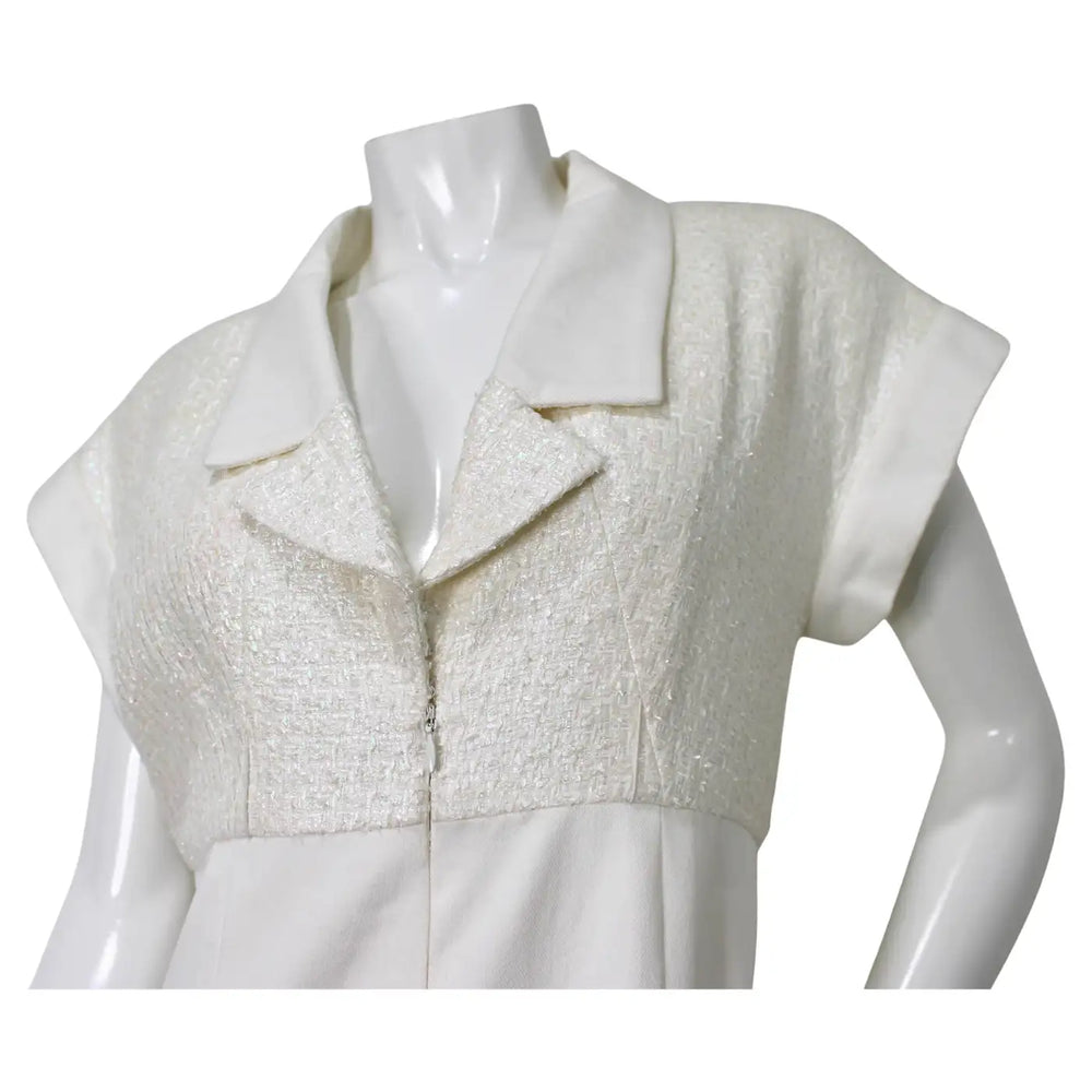Chanel White Cotton & Tweed Iridescent Wide Leg Jumpsuit