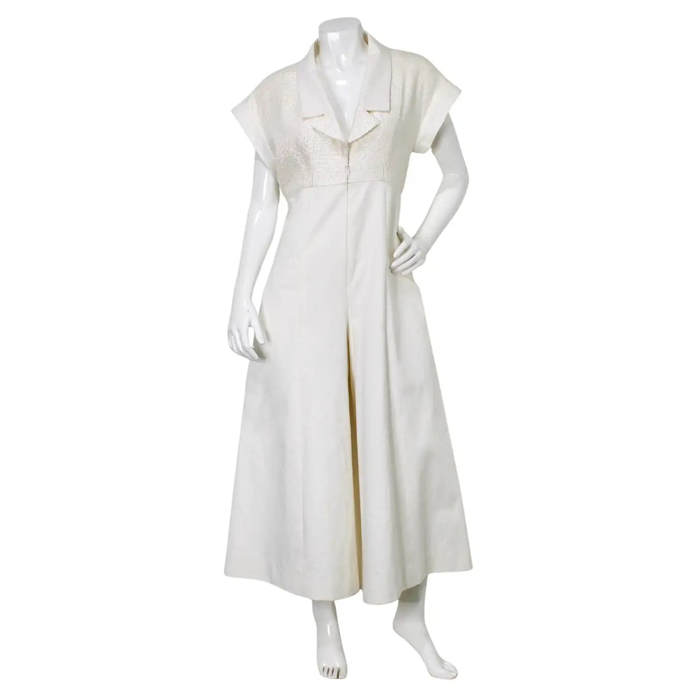 Chanel White Cotton & Tweed Iridescent Wide Leg Jumpsuit