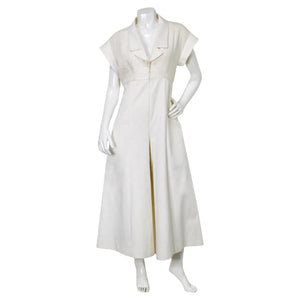 Chanel White Cotton & Tweed Iridescent Wide Leg Jumpsuit