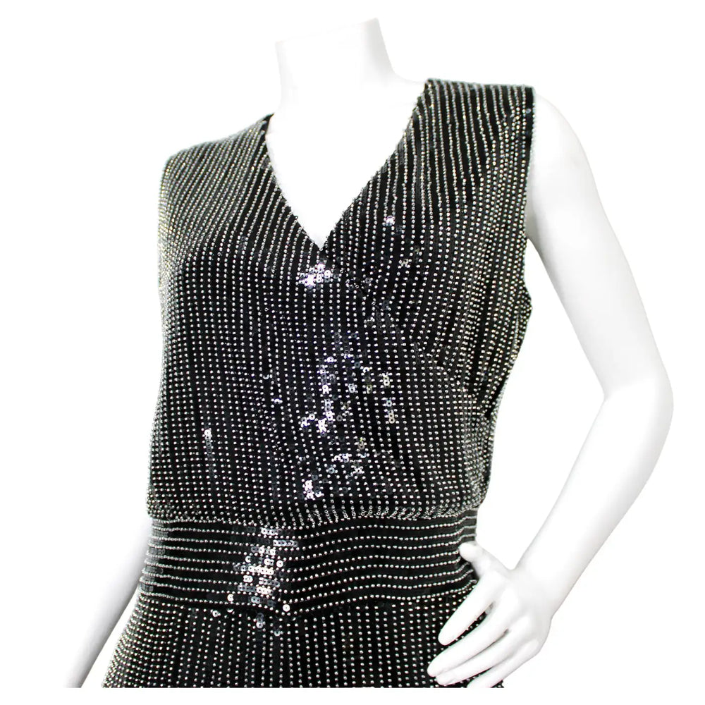 Balmain Black & Silver Beaded Sequin Embellished Jumpsuit