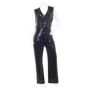 Balmain Black & Silver Beaded Sequin Embellished Jumpsuit
