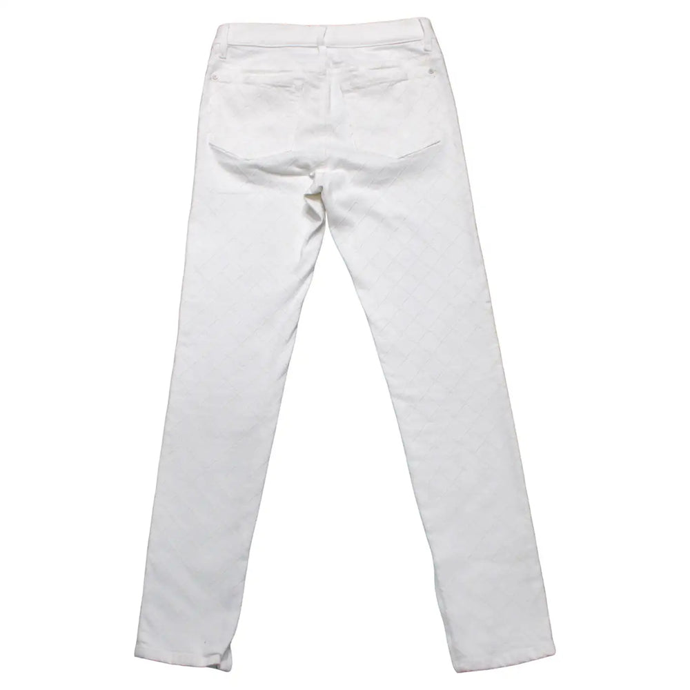 Chanel White Quilted Felt Denim High Rise Skinny Jeans With Zipper Details