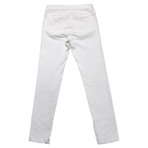 Chanel White Quilted Felt Denim High Rise Skinny Jeans With Zipper Details