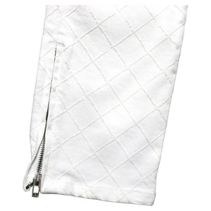 Chanel White Quilted Felt Denim High Rise Skinny Jeans With Zipper Details